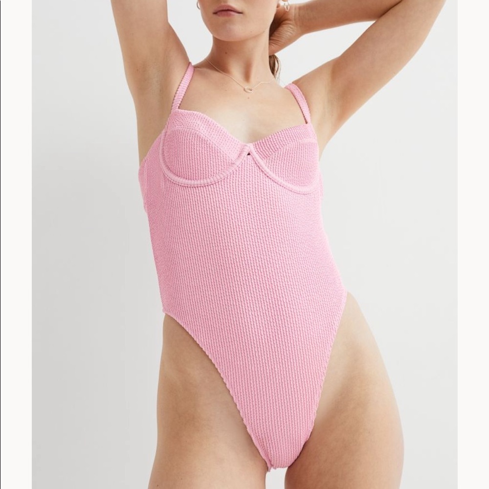 Pink one piece with underwire